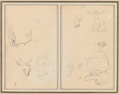Hoofd van een Man met een Studie van Zijn Rug; Diverse Schetsen met een Boerin en een Gans [recto] door Paul Gauguin
