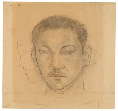 Hoofd van een Tahitiaan met profiel van tweede hoofd naar rechts door Paul Gauguin