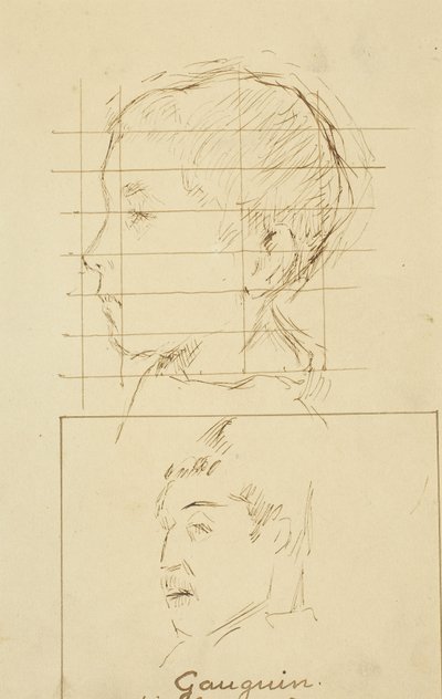 Hoofden van een jongen en een man (Zelfportret?) (verso) door Paul Gauguin