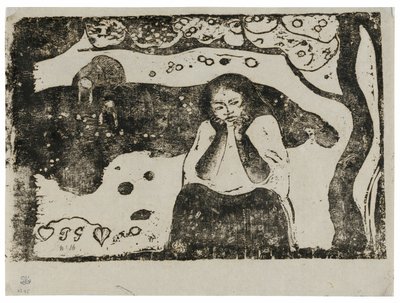 Menselijke ellende, uit de reeks late houtblokprenten door Paul Gauguin