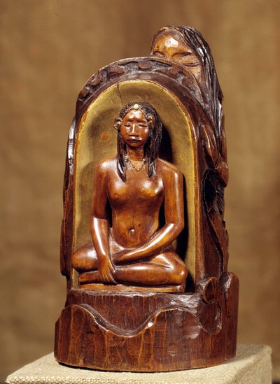 Idool met parel. Houten sculptuur, goud en parel door Paul Gauguin door Paul Gauguin