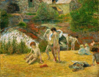 Jonge Bretons in bad, of Het baden bij de molen van Bois d door Paul Gauguin
