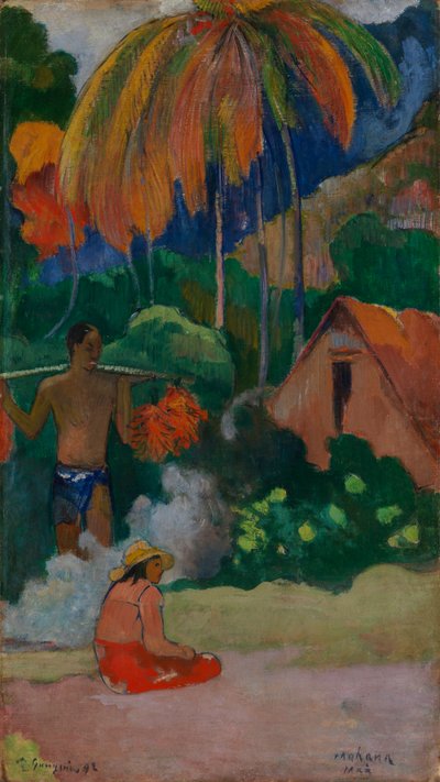 Landschap op Tahiti (Mahana Maà) door Paul Gauguin