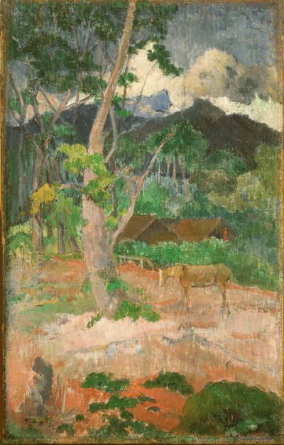 Landschap met een paard door Paul Gauguin