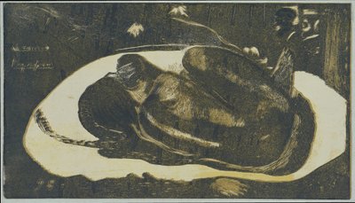 Liggend meisje bang voor geesten van overledenen door Paul Gauguin