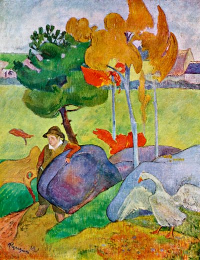 Kleine Bretonse jongen met een gans door Paul Gauguin