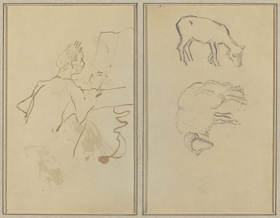 Man die Piano Speelt; Twee Schapen [verso] door Paul Gauguin