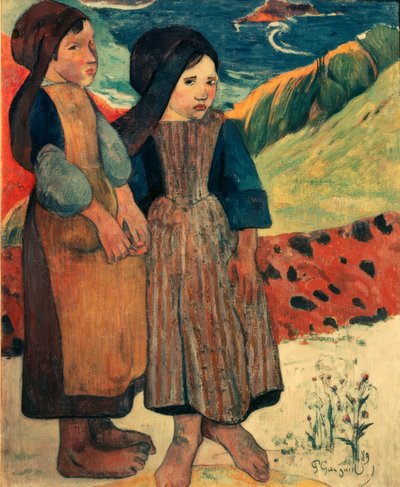 Kleine Bretonse meisjes aan zee door Paul Gauguin