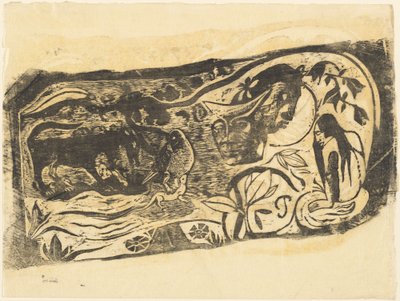 Bord met het hoofd van een gehoornde duivel, in of na 1895 door Paul Gauguin