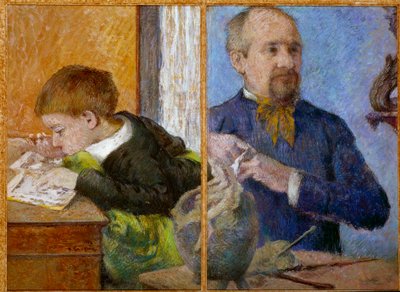 Portret van beeldhouwer Jean Paul Aubé (1837 - 1907) en zijn zoon Emile door Paul Gauguin