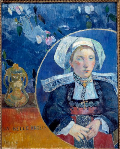 Portret van de mooie Angele, een Bretonse in traditionele klederdracht door Paul Gauguin