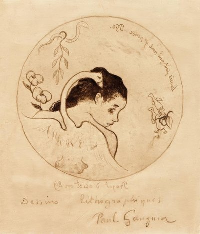 Ontwerp voor een bord - Leda en zwaan door Paul Gauguin