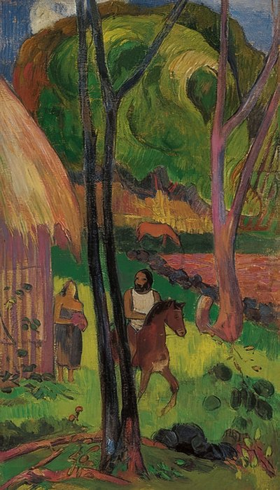 Ruiter voor de hut door Paul Gauguin