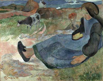 Zittend Bretons meisje door Paul Gauguin