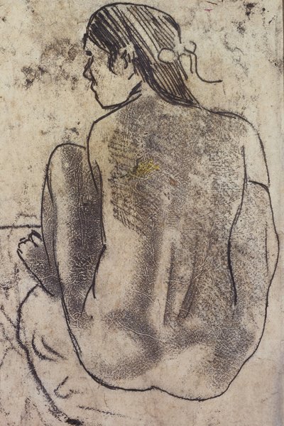 Zittende Tahitiaanse naakt van achteren, c.1902 door Paul Gauguin