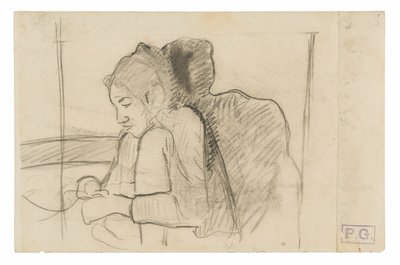 Zittende Tahitiaanse vrouw (recto), schetsen van hanen en kippen (verso) door Paul Gauguin