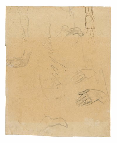 Schetsen van Figuren, Handen en Voeten (gerelateerd aan het schilderij Aha oe feii? [Wat! Ben Je Jaloers?]) door Paul Gauguin