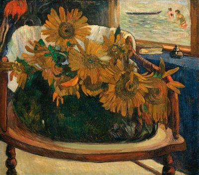 Zonnebloemen op een fauteuil door Paul Gauguin