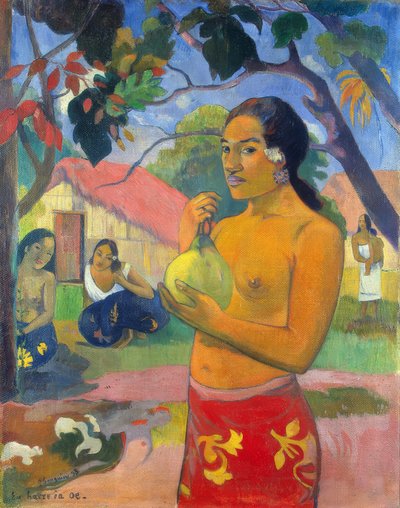 Tahiti: Vrouw met een vrucht (Waar ga je heen?) door Paul Gauguin