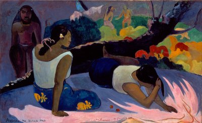 Tahitiaans:  Arearea no varua ino Liggende Tahitiaanse vrouwen of Het vermaak van de boze geest door Paul Gauguin