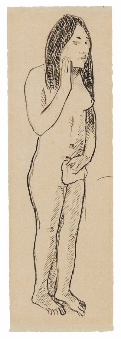 Tahitische Eva (gerelateerd aan het schilderij Parau ne te varua ino) (recto); Fragment van inscriptie (gerelateerd aan Cahier pour Aline) (verso) door Paul Gauguin