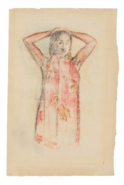 Tahitisch meisje in een roze pareu door Paul Gauguin