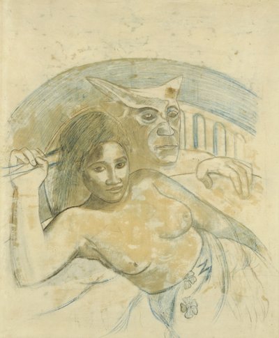 Tahitische vrouw met kwade geest door Paul Gauguin