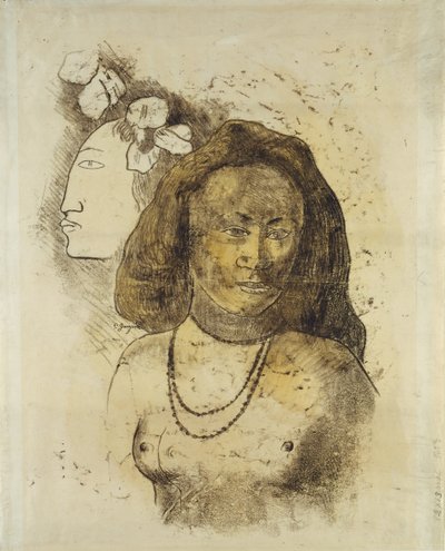 Tahitische vrouw met kwade geest, ca. 1899-1900 door Paul Gauguin