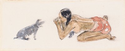 Tahitiaanse Vrouw met Varken door Paul Gauguin