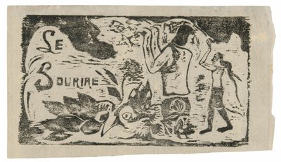 Tahitians, bloemen en bladeren, hoofddeksel voor Le sourire door Paul Gauguin
