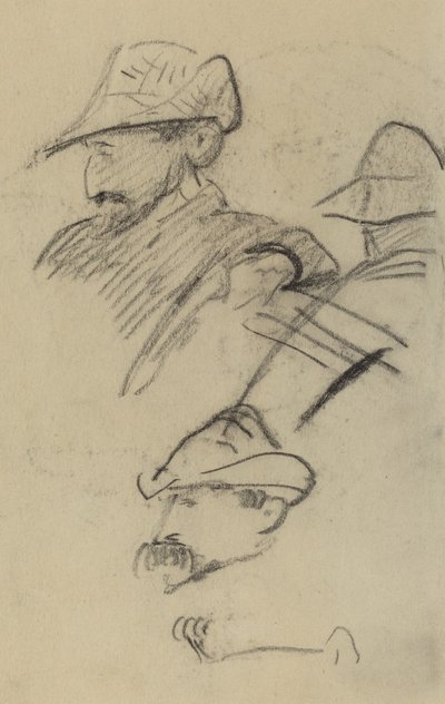Drie Studies van een Man met een Hoed [recto] door Paul Gauguin