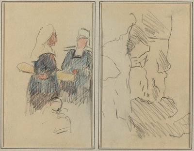 Twee Bretonse Vrouwen; Landschap [recto] door Paul Gauguin
