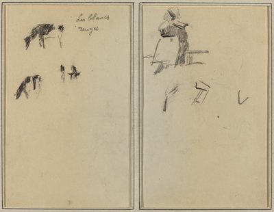 Twee Koeien; Een Zittende Bretonse Vrouw (verso) door Paul Gauguin