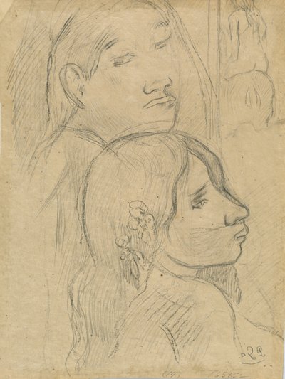 Twee Marquesanen [verso], ca. 1902 door Paul Gauguin
