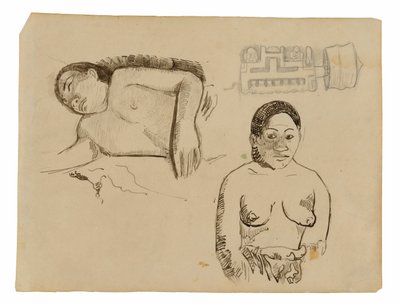Twee Tahitiaanse vrouwen en een Markiezenoordopje door Paul Gauguin