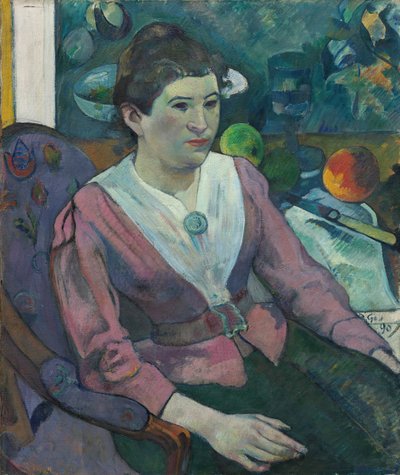 Vrouw voor een stilleven van Cézanne, 1890 door Paul Gauguin