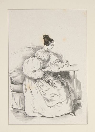 THUIS. (September 1835) Jurk van Schotse batist,... door Paul Gavarni
