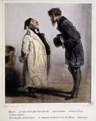 Schuldenaar en Crediteur, Cartoon de Gavarni, ca. 1840 door Paul Gavarni