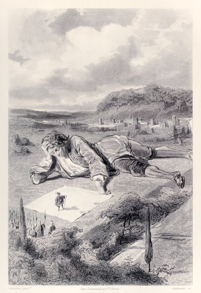 Gulliver heeft een audiëntie bij de keizer van Lilliput, uit de Franse editie van Gullivers Reizen door Jonathan Swift door Paul Gavarni