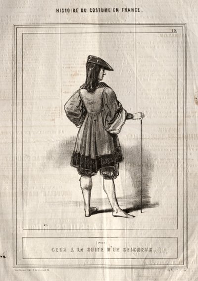 Histoire du Costume en France: Mensen in het gevolg van een heer door Paul Gavarni