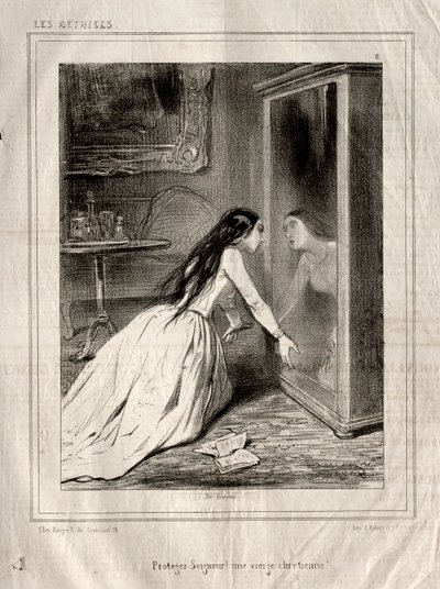 Les Actrices: Protegez Seigneur! un vierge chrétienne, 1843 door Paul Gavarni