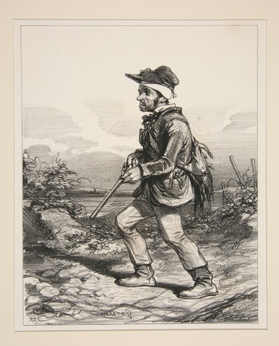 De heer Gontard (du Clos-Gorju), grootgrondbezitter, verkiesbare kiezer, op jacht bij dageraad (Uit de serie: Types Contemporaines) door Paul Gavarni