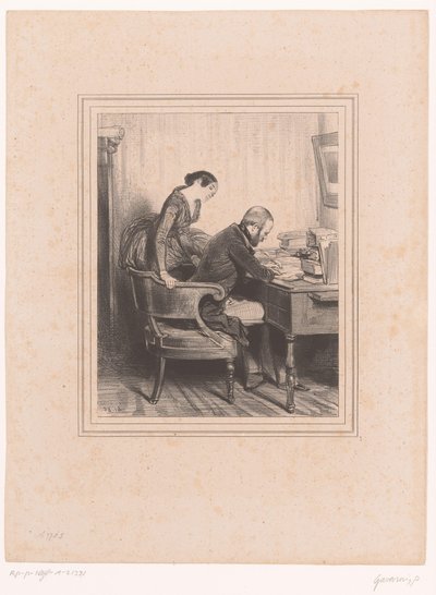 Man schrijft een nota voor zijn vrouw door Paul Gavarni