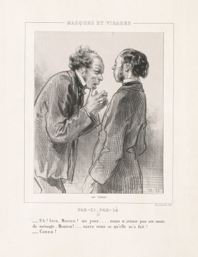 Masques et Visages: Par-ci, Par-la, 1850s door Paul Gavarni