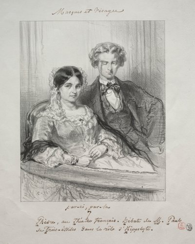 Masques et visages: Paric, par-la: Phèdre au Théâtre-Francais..., 1857-1858 door Paul Gavarni