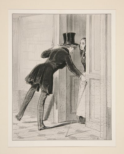 Het gaat niet!... Meneer is daar met meneer Machinikof en de Pruisische attaché... door Paul Gavarni