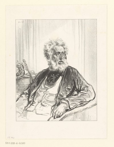 Oude man met witte baard en bril door Paul Gavarni