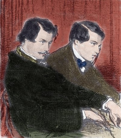 Portret van Edmond Goncourt (1822-1896) en Jules Goncourt (1830-1870) broers schrijvers. Tekening door Paul Gavarni (1804-1866) 19e eeuw door Paul Gavarni