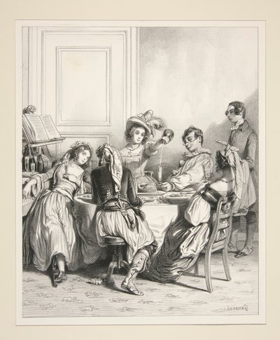 UN DEJEUNER, au petit jour. door Paul Gavarni