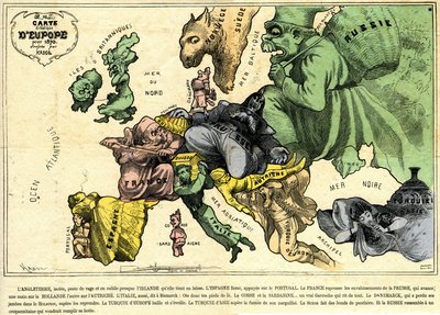 Drolatische kaart van Europa voor 1870 door Paul Hadol